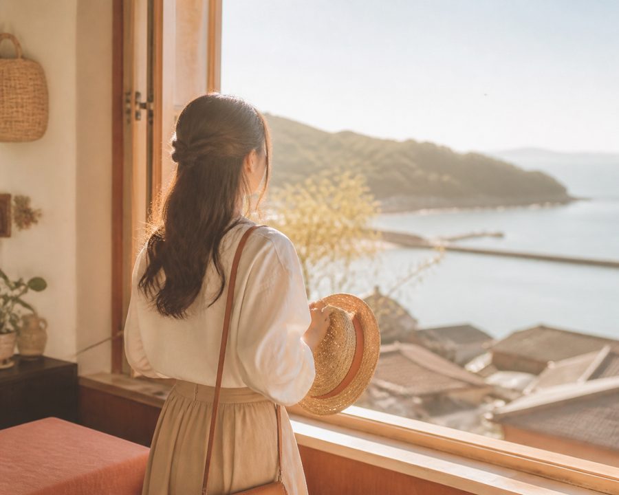 旅先の窓辺で